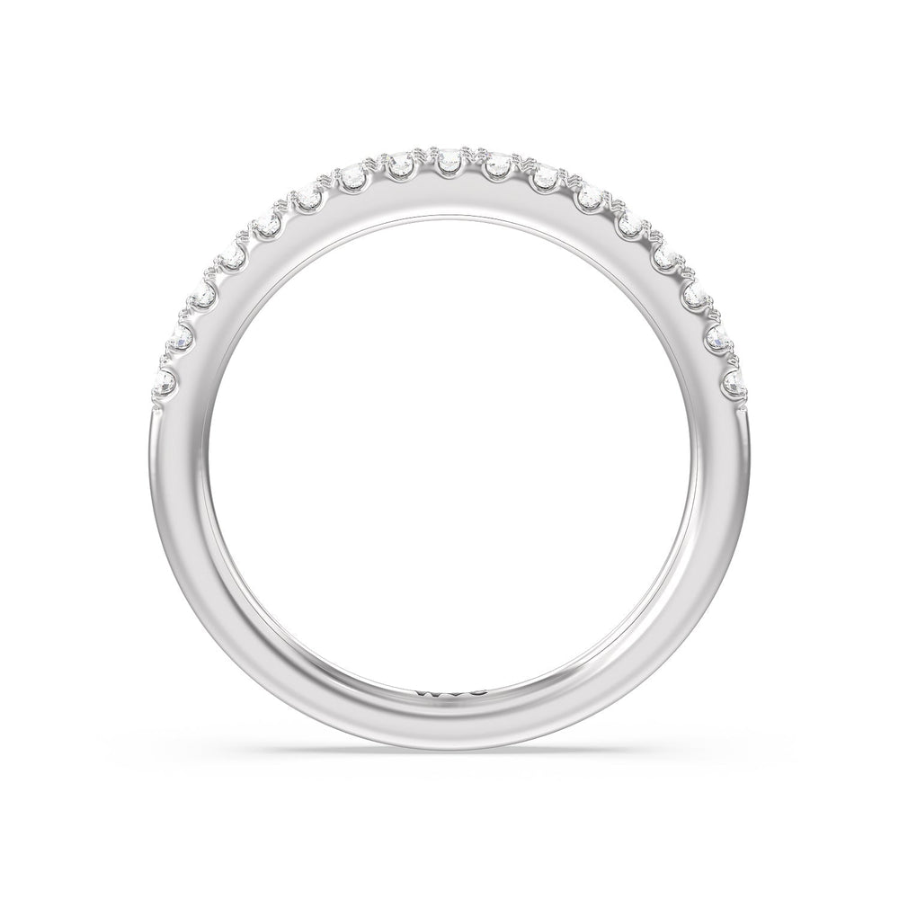 Double Row Pave Ascending Hidden Halo Diamond Wedding Band with Platinum Cut Diamond in 14KT Platinum view 2
