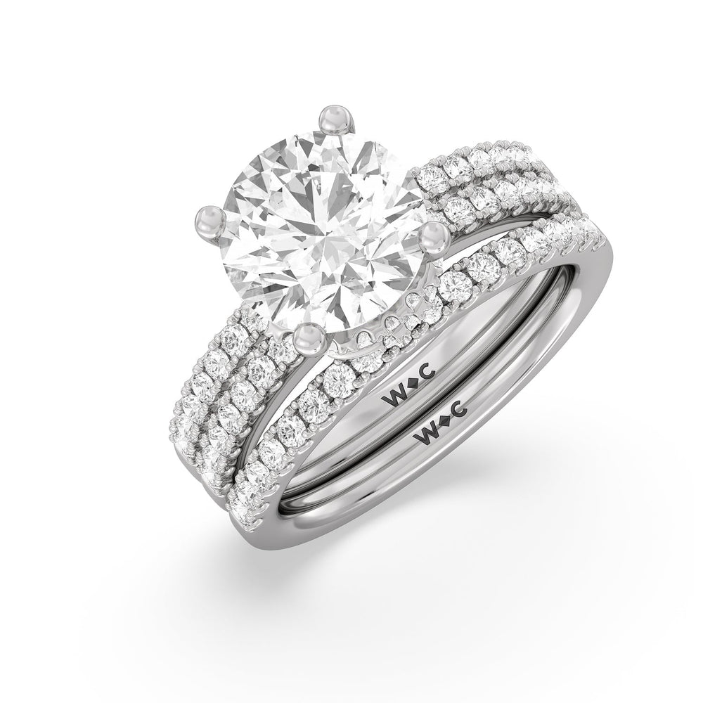 Double Row Pave Ascending Hidden Halo Diamond Wedding Band with Platinum Cut Diamond in 14KT Platinum view 3
