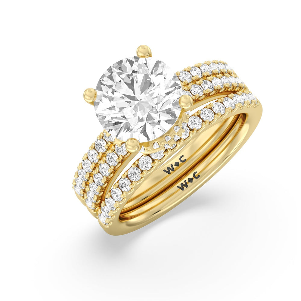 Double Row Pave Ascending Hidden Halo Diamond Wedding Band with 18KT Yellow Gold Cut Diamond in 14KT Yellow Gold view 3
