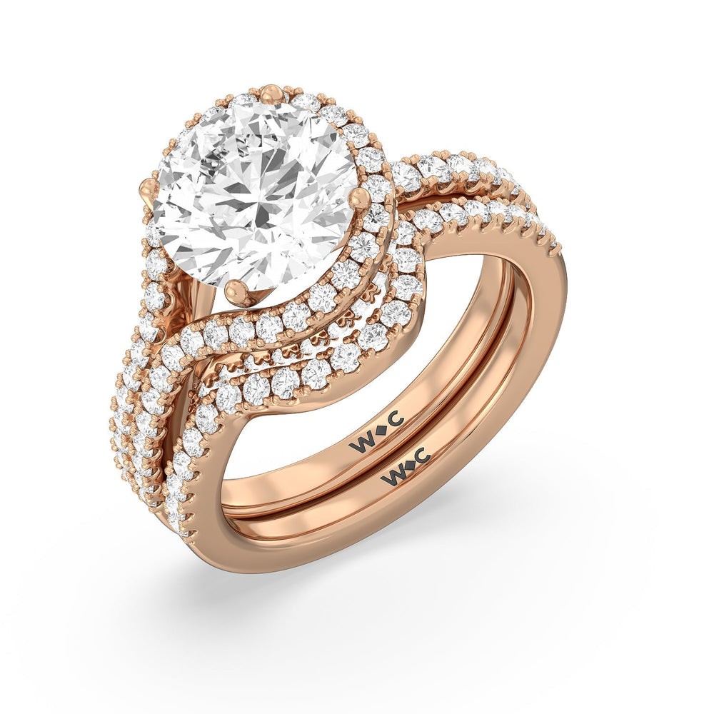 Ascending Wrap-Around Hidden Halo Diamond Wedding Band with 18KT Rose Gold Cut Diamond in 14KT Rose Gold view 3
