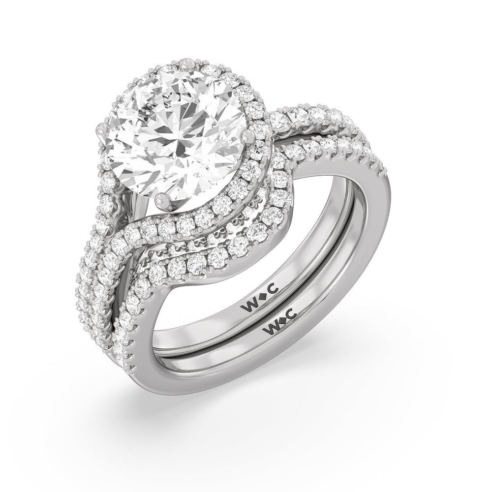 Ascending Wrap-Around Hidden Halo Diamond Wedding Band with Platinum Cut Diamond in 14KT Platinum view 3
