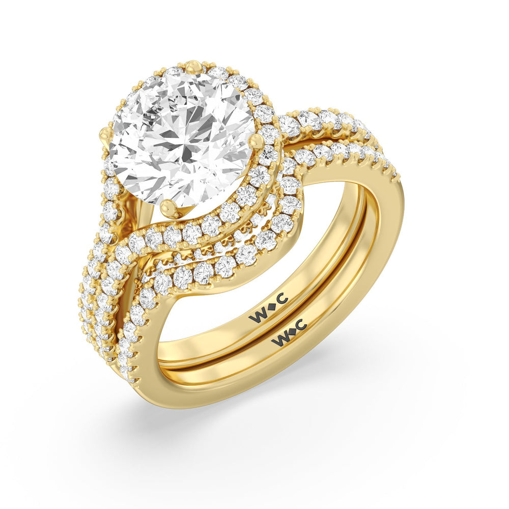 Ascending Wrap-Around Hidden Halo Diamond Wedding Band with 18KT Yellow Gold Cut Diamond in 14KT Yellow Gold view 3
