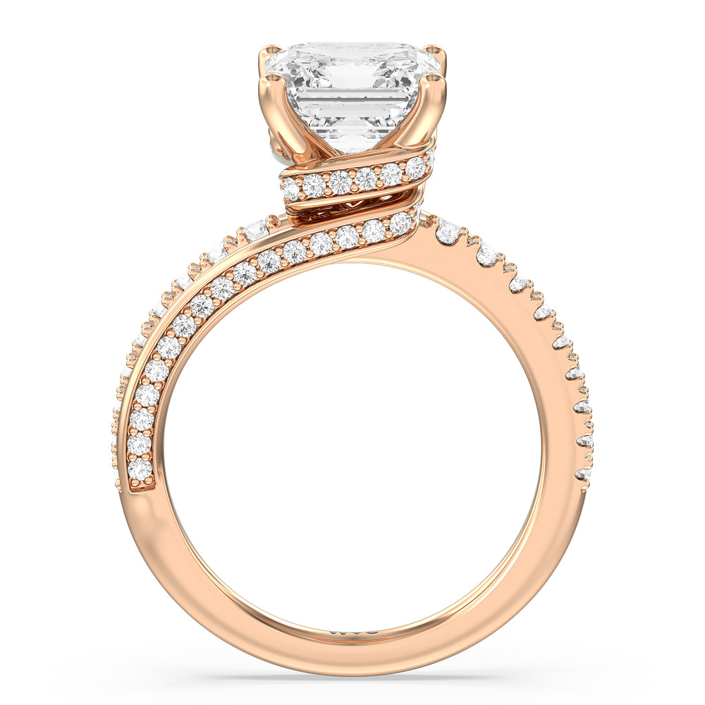 Ascending Gallery Studded Hidden Halo Engagement Ring with Asscher Cut Diamond in 14KT Rose Gold view 2
