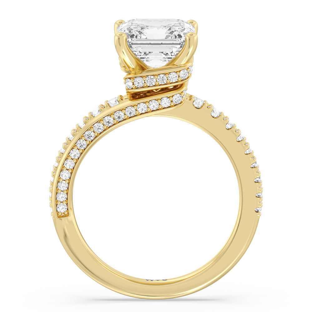 Ascending Gallery Studded Hidden Halo Engagement Ring with Asscher Cut Diamond in 14KT Yellow Gold view 2
