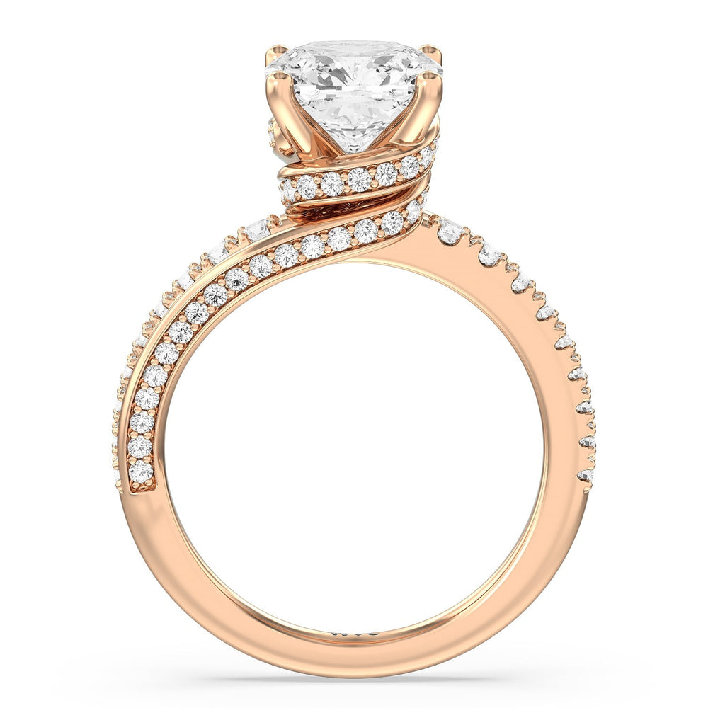 Ascending Gallery Studded Hidden Halo Engagement Ring with Cushion Cut Diamond in 14KT Rose Gold view 2
