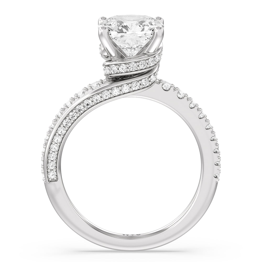 Ascending Gallery Studded Hidden Halo Engagement Ring with Cushion Cut Diamond in 14KT Platinum view 2
