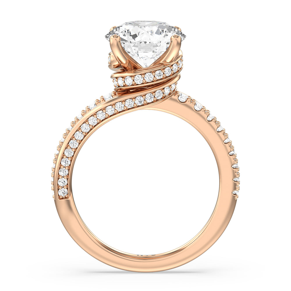 Ascending Gallery Studded Hidden Halo Engagement Ring with Round Cut Diamond in 14KT Rose Gold view 2
