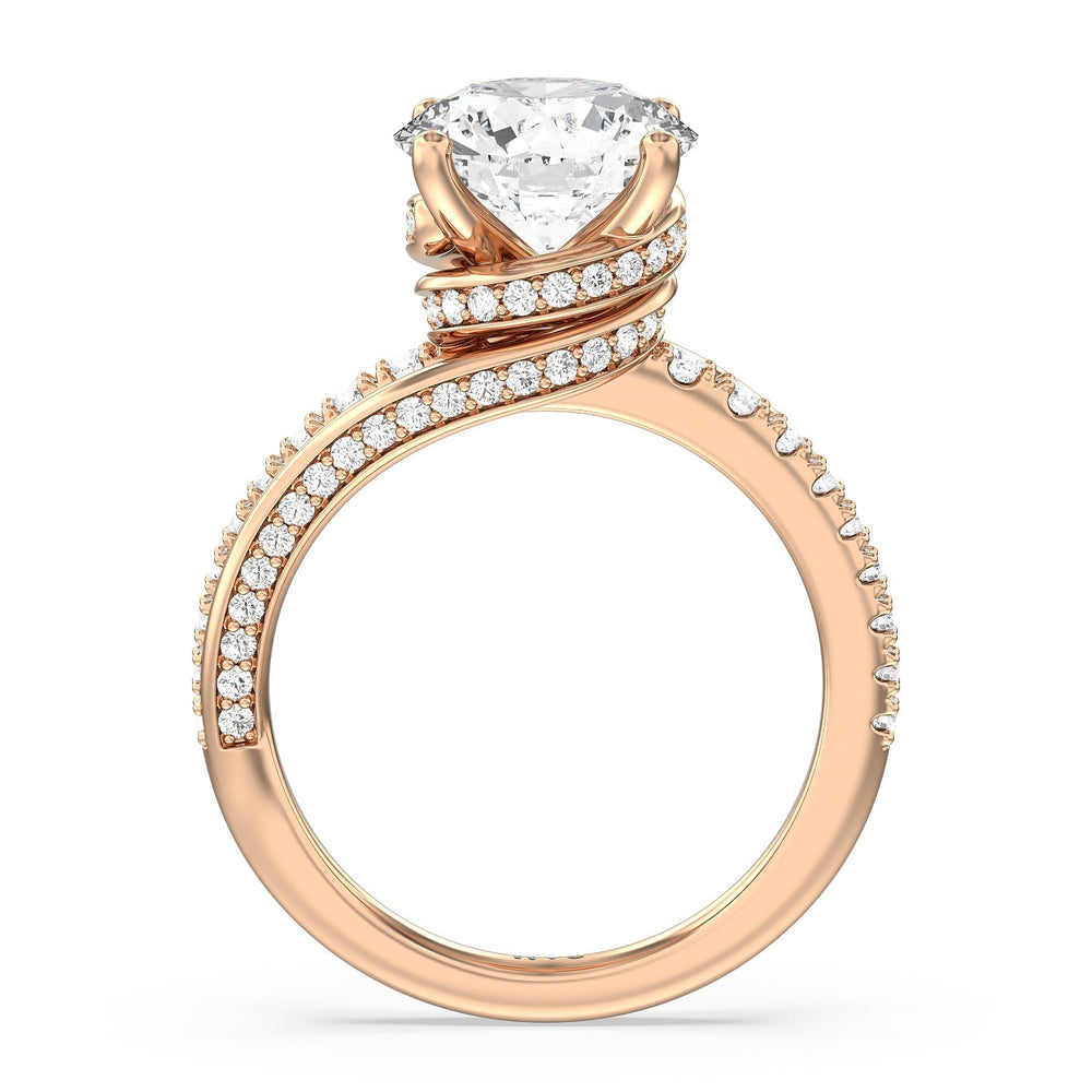 Ascending Gallery Studded Hidden Halo Engagement Ring with Round Cut Diamond in 14KT Rose Gold view 2
