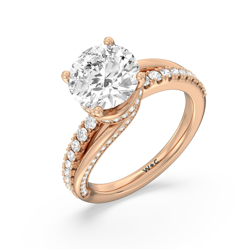 Ascending Gallery Studded Hidden Halo Engagement Ring with Round Cut Diamond in 14KT Rose Gold view 3
