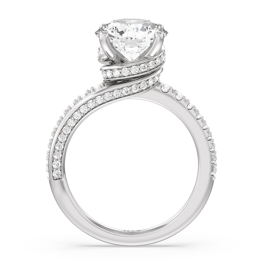 Ascending Gallery Studded Hidden Halo Engagement Ring with Round Cut Diamond in 14KT Platinum view 2
