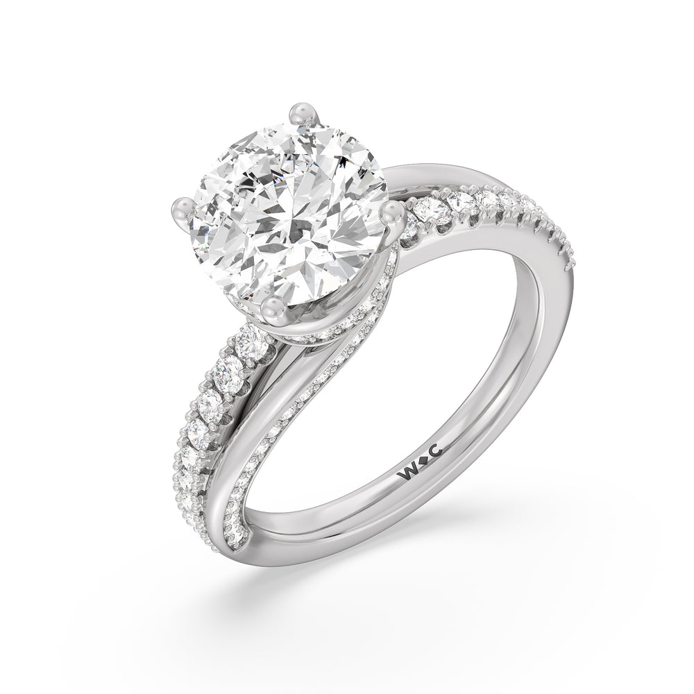 Ascending Gallery Studded Hidden Halo Engagement Ring with Round Cut Diamond in 14KT Platinum view 3
