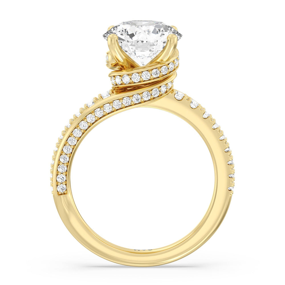 Ascending Gallery Studded Hidden Halo Engagement Ring with Round Cut Diamond in 14KT Yellow Gold view 2
