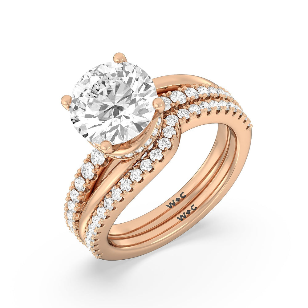 Ascending Gallery Studded Hidden Halo Diamond Wedding Band with 18KT Rose Gold Cut Diamond in 14KT Rose Gold view 3
