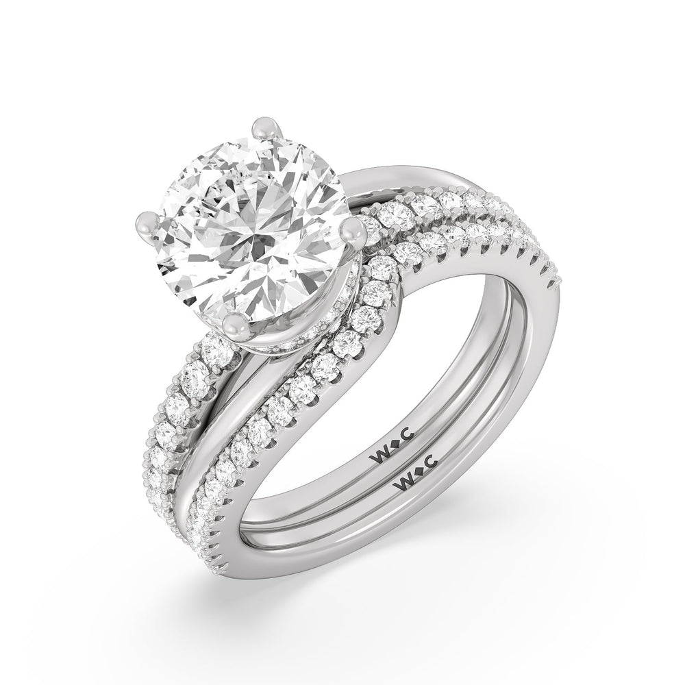 Ascending Gallery Studded Hidden Halo Diamond Wedding Band with Platinum Cut Diamond in 14KT Platinum view 3
