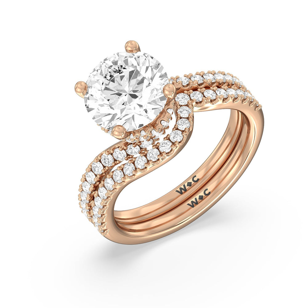 Spiral Hidden Halo Diamond Wedding Band with 18KT Rose Gold Cut Diamond in 14KT Rose Gold view 3
