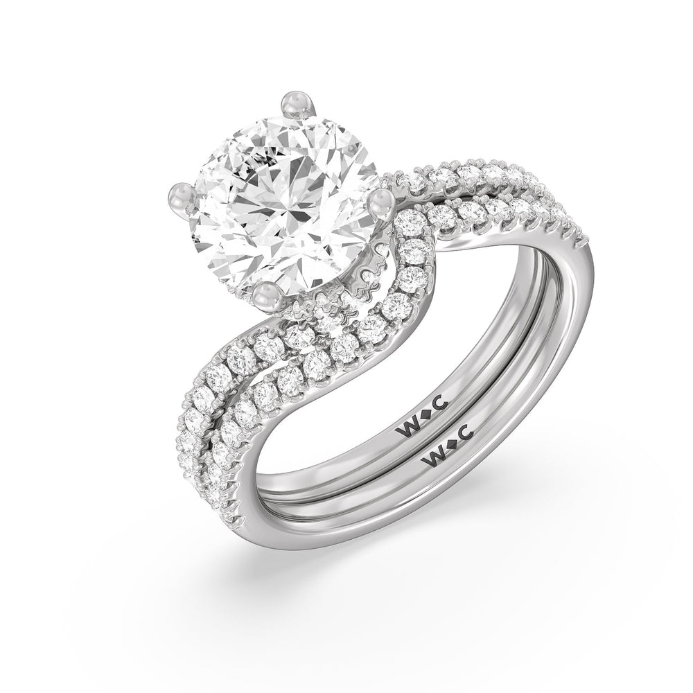 Spiral Hidden Halo Diamond Wedding Band with Platinum Cut Diamond in 14KT Platinum view 3
