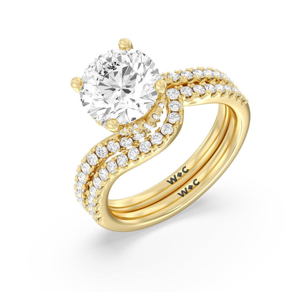Spiral Hidden Halo Diamond Wedding Band with 18KT Yellow Gold Cut Diamond in 14KT Yellow Gold view 3
