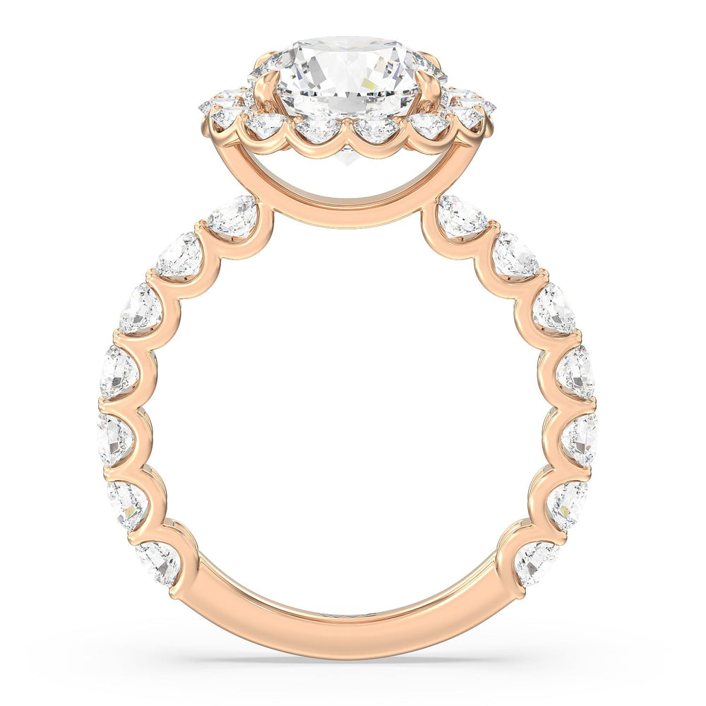 U Prong Halo Diamond Engagement Ring with Round Cut Diamond in 14KT Rose Gold view 2

