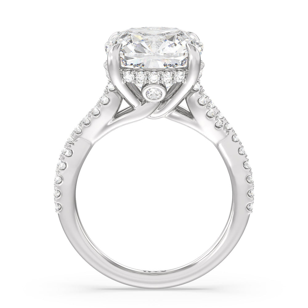 Royal Twist Hidden Halo Ring with Cushion Cut Diamond in 14KT Platinum view 2
