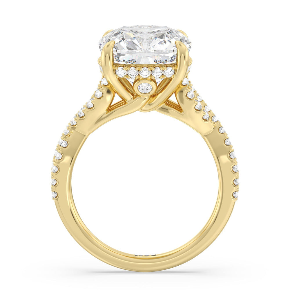 Royal Twist Hidden Halo Ring with Cushion Cut Diamond in 14KT Yellow Gold view 2
