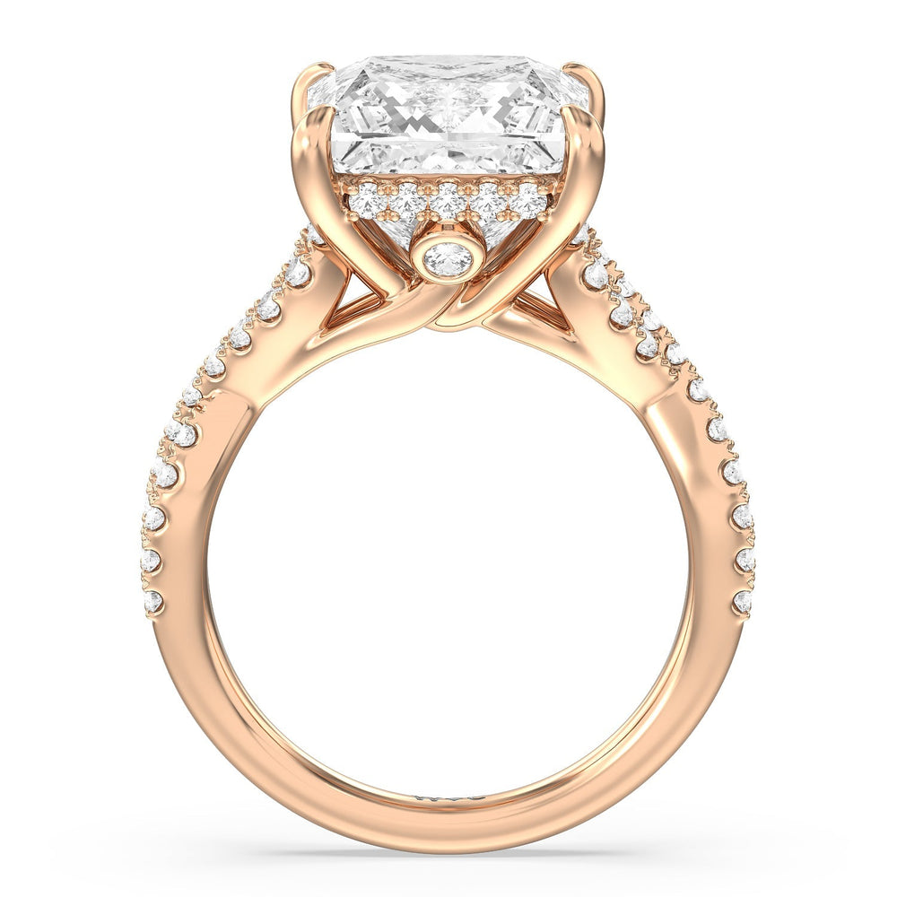 Royal Twist Hidden Halo Ring with Princess Cut Diamond in 14KT Rose Gold view 2
