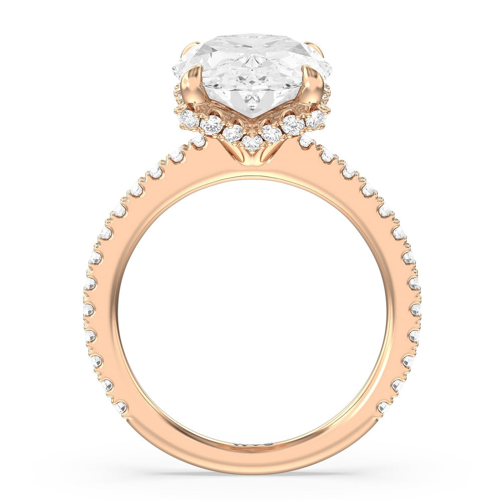 Luxuriant Hidden Halo Ring with Oval Cut Diamond in 14KT Rose Gold view 2
