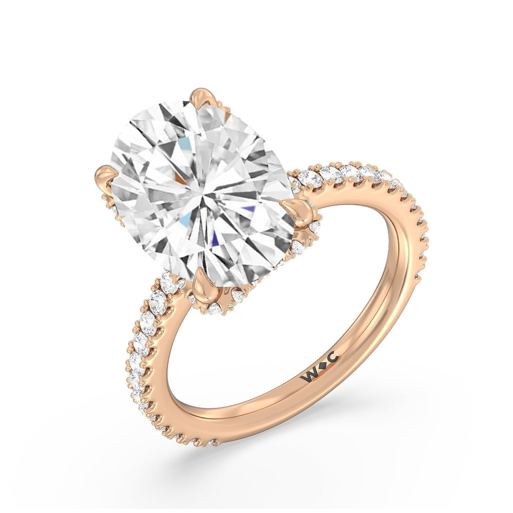 Luxuriant Hidden Halo Ring with Oval Cut Diamond in 14KT Rose Gold view 3
