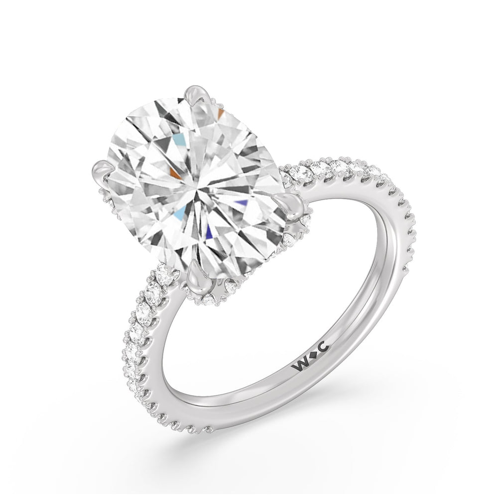 Luxuriant Hidden Halo Ring with Oval Cut Diamond in 14KT Platinum view 3
