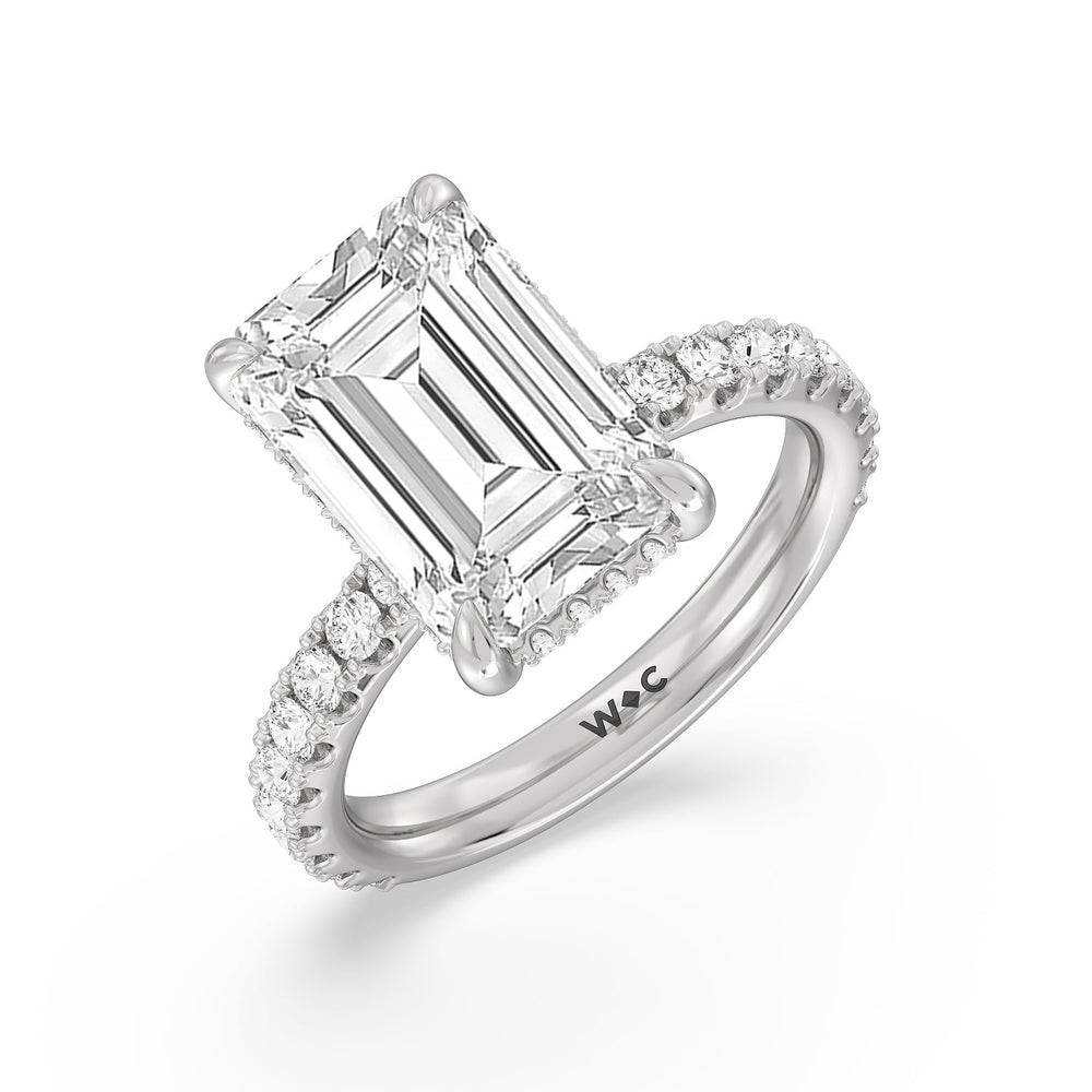 Emerald Cut Grandeur Hidden Halo Ring with Lab Grown Diamond in 14KT Platinum view 3
