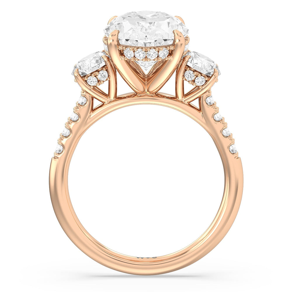 Oval Cut Brilliant Trio Cathedral Ring with Lab Grown Diamond in 14KT Rose Gold view 3
