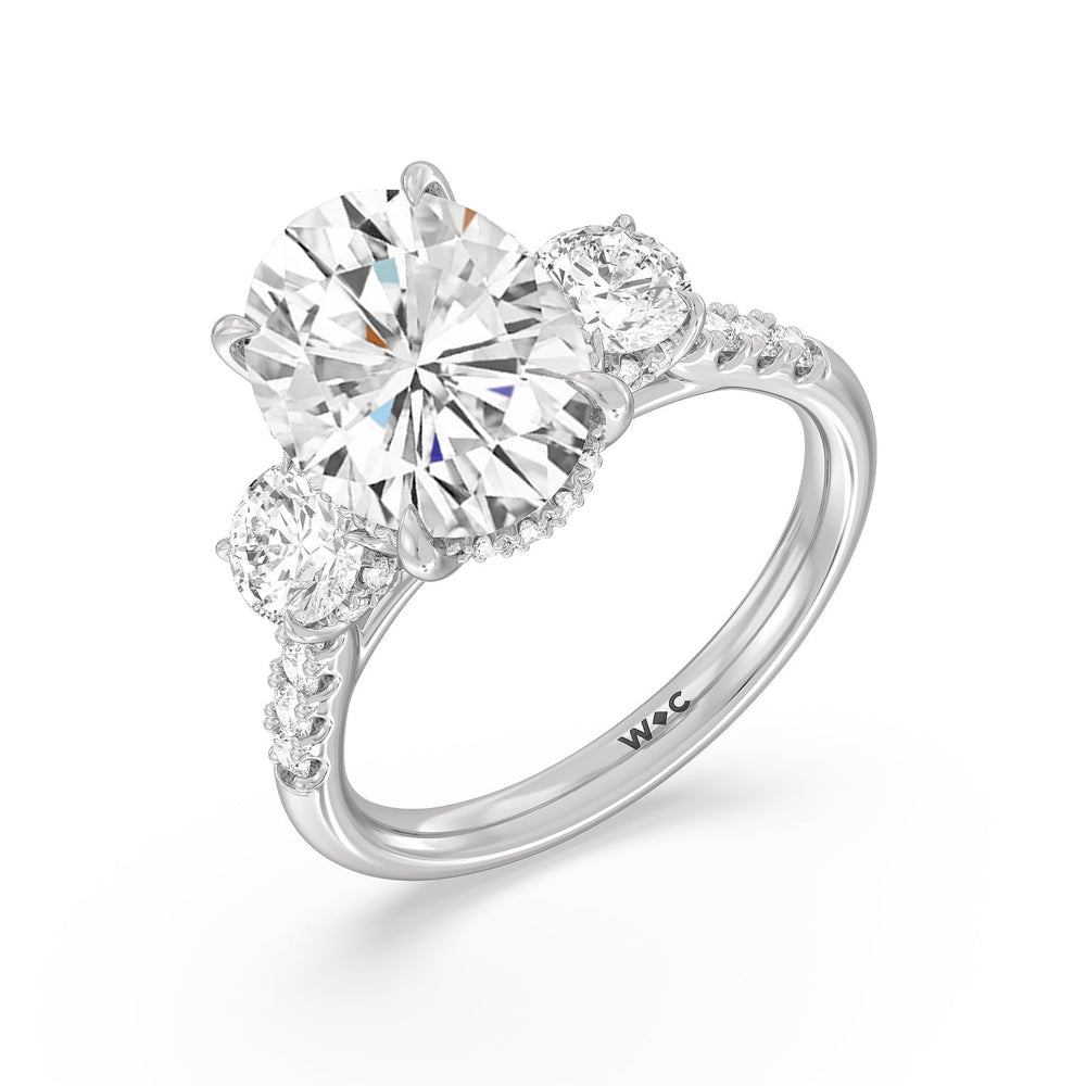 Oval Cut Brilliant Trio Cathedral Ring with Lab Grown Diamond in 14KT Platinum view 4

