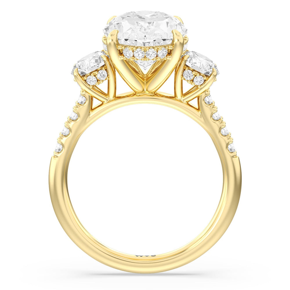 Oval Cut Brilliant Trio Cathedral Ring with Lab Grown Diamond in 14KT Yellow Gold view 3
