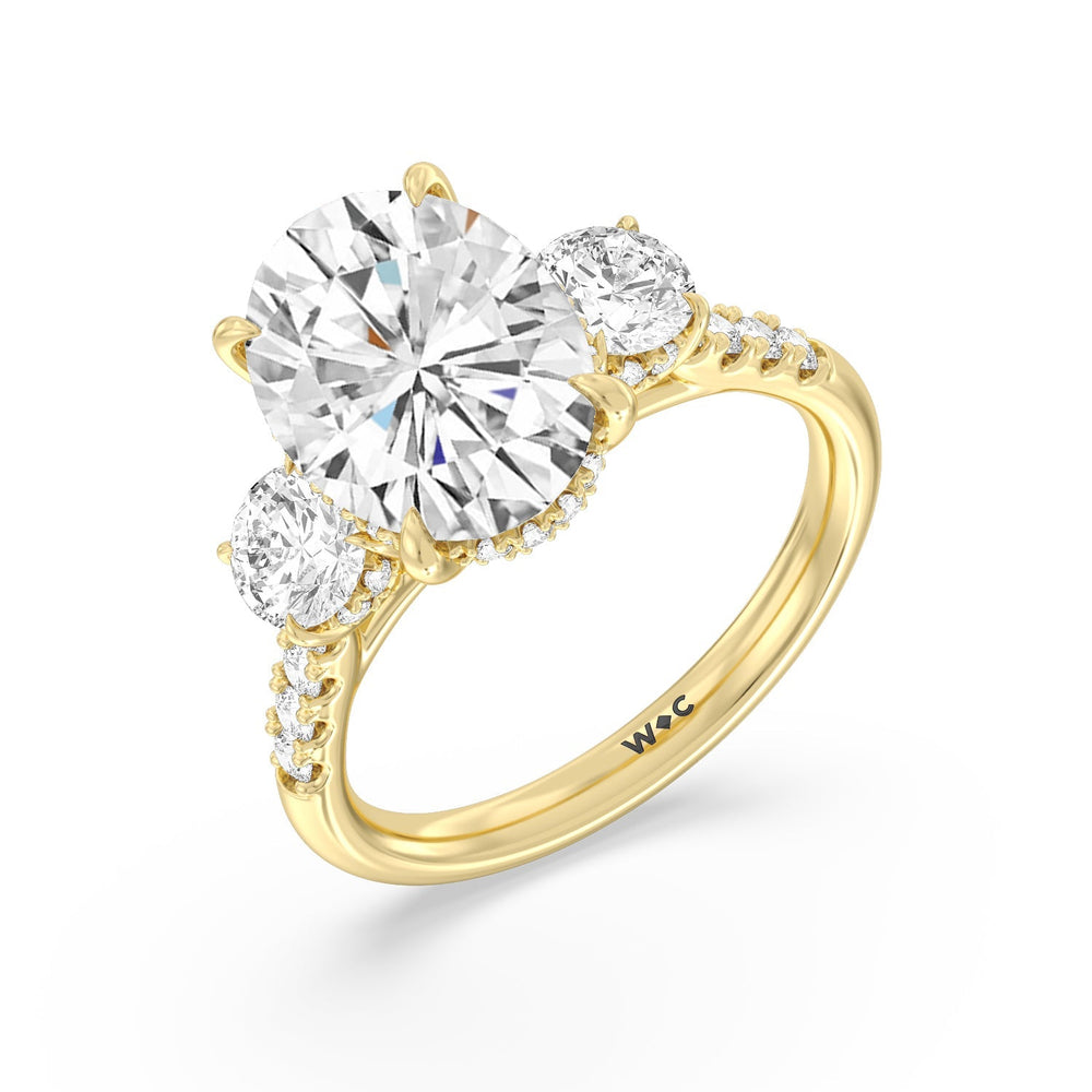 Oval Cut Brilliant Trio Cathedral Ring with Lab Grown Diamond in 14KT Yellow Gold view 4
