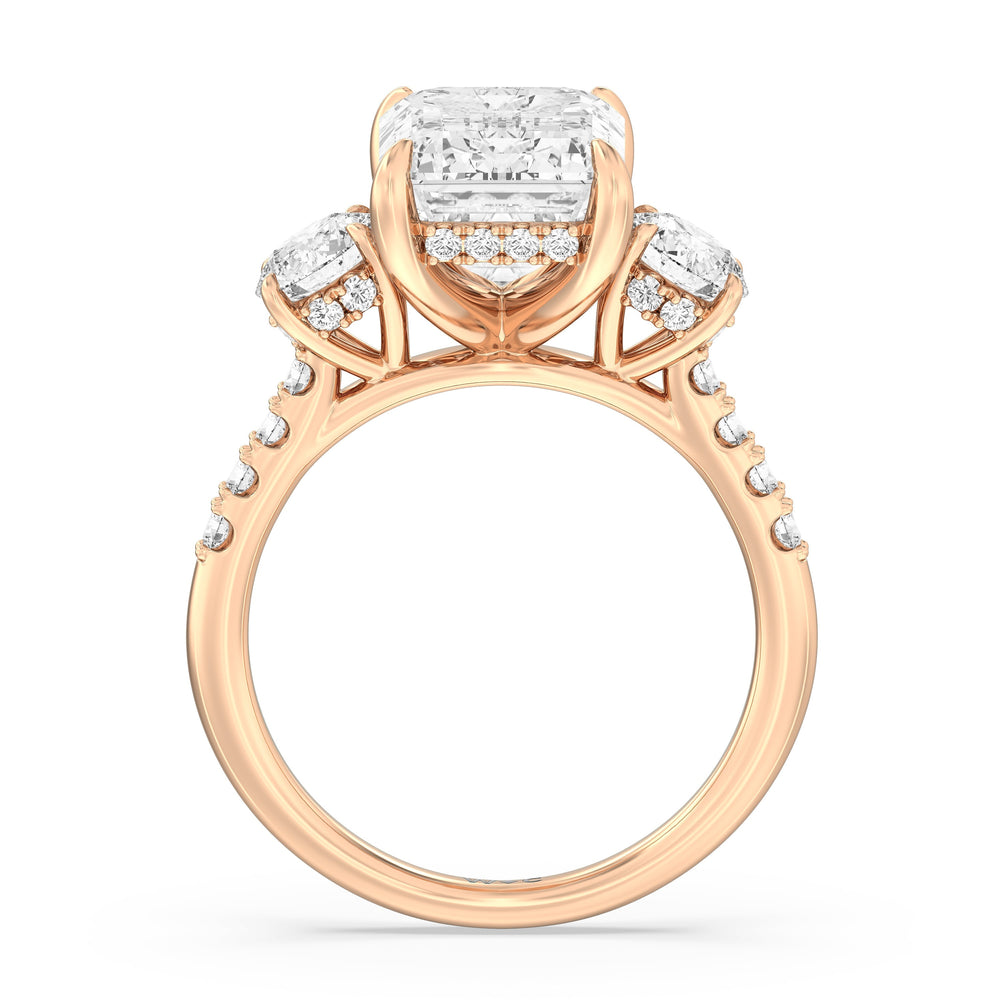Emerald Cut Brilliant Trio Cathedral Ring with Lab Grown Diamond in 14KT Rose Gold view 3
