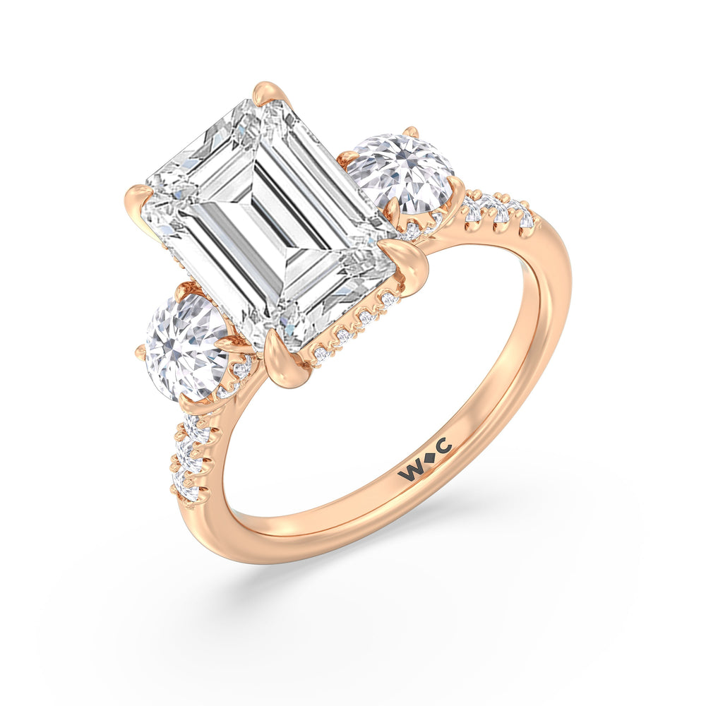 Emerald Cut Brilliant Trio Cathedral Ring with Lab Grown Diamond in 14KT Rose Gold view 4
