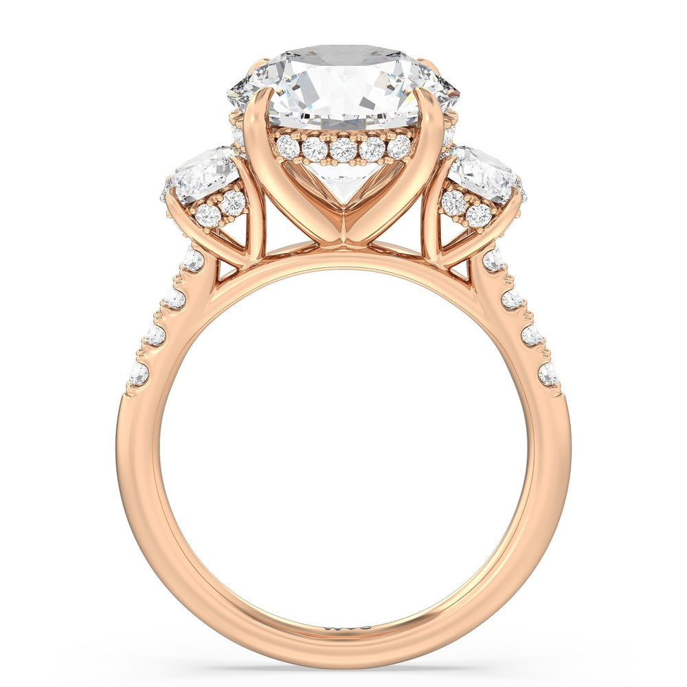 Round Cut Brilliant Trio Cathedral Ring with Lab Grown Diamond in 14KT Rose Gold view 3
