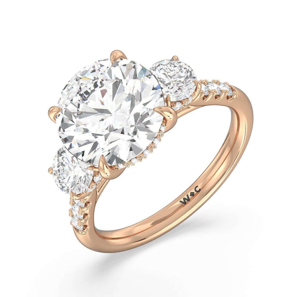 Round Cut Brilliant Trio Cathedral Ring with Lab Grown Diamond in 14KT Rose Gold view 4
