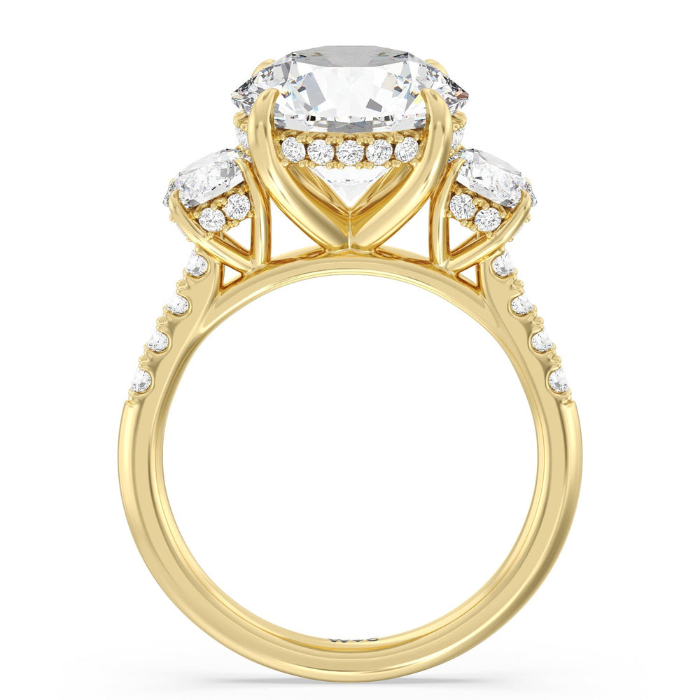 Round Cut Brilliant Trio Cathedral Ring with Lab Grown Diamond in 14KT Yellow Gold view 3
