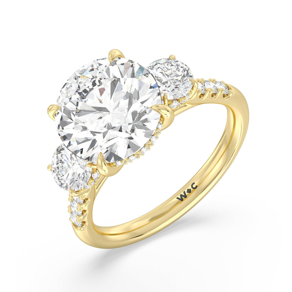 Round Cut Brilliant Trio Cathedral Ring with Lab Grown Diamond in 14KT Yellow Gold view 4

