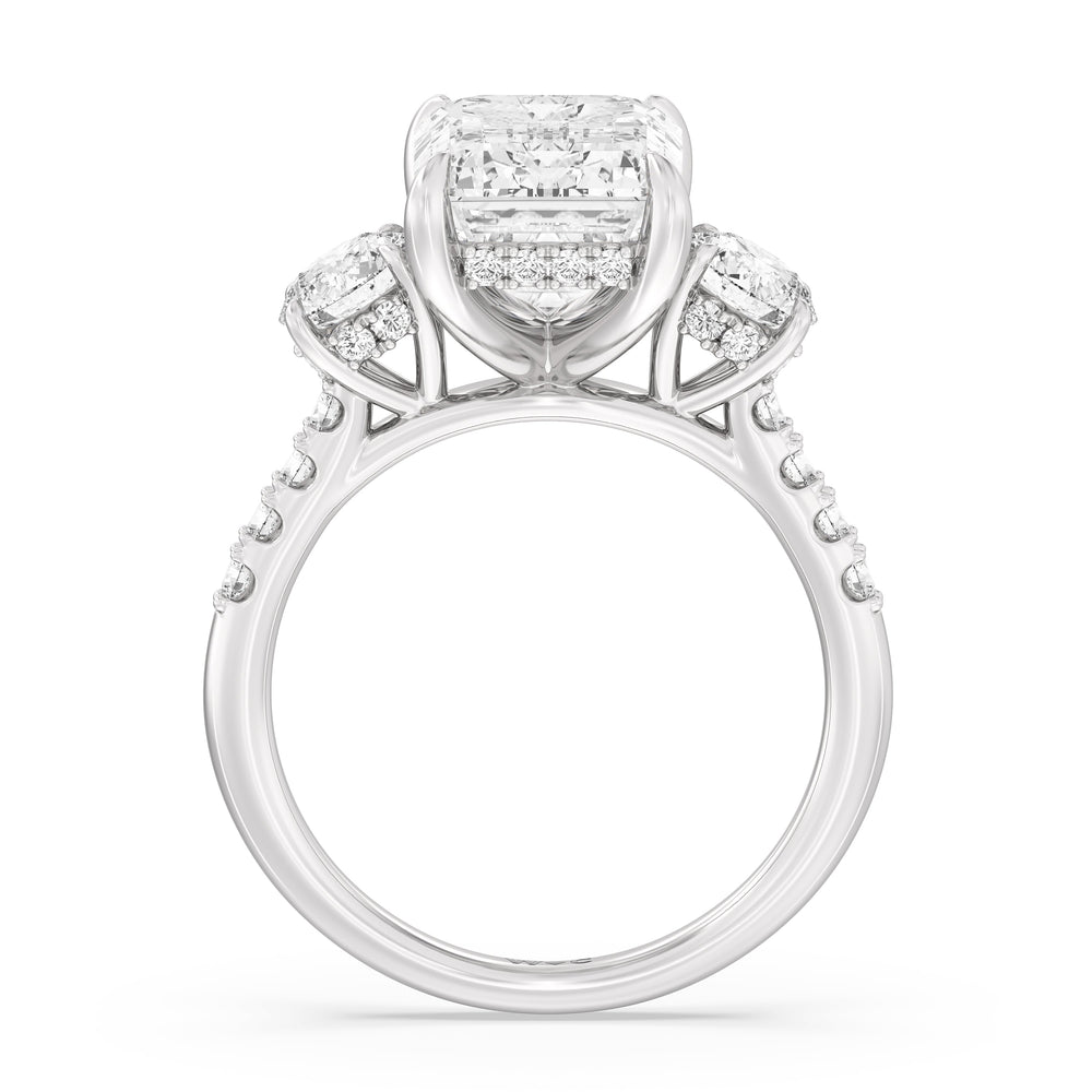 Emerald Cut Brilliant Trio Cathedral Ring with Lab Grown Diamond in 14KT Platinum view 3
