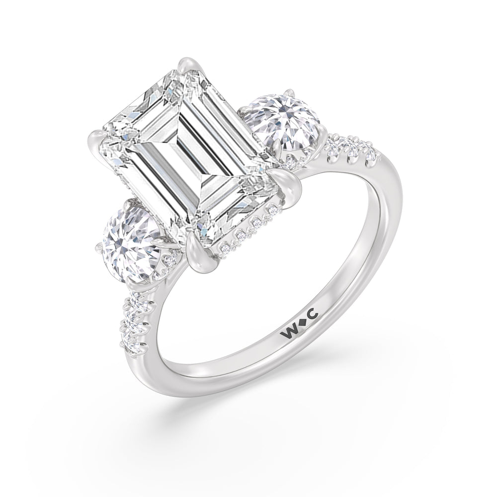 Emerald Cut Brilliant Trio Cathedral Ring with Lab Grown Diamond in 14KT Platinum view 4
