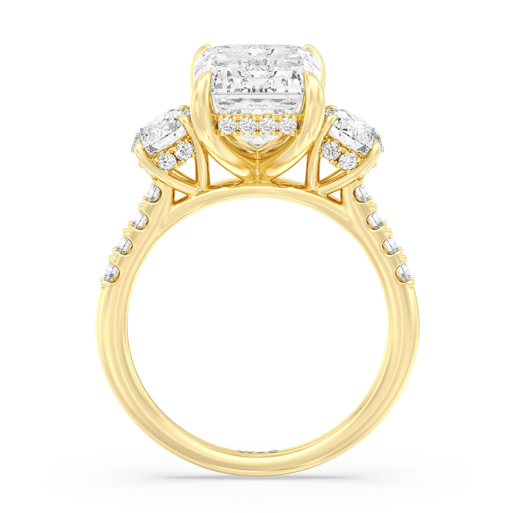 Emerald Cut Brilliant Trio Cathedral Ring with Lab Grown Diamond in 14KT Yellow Gold view 3
