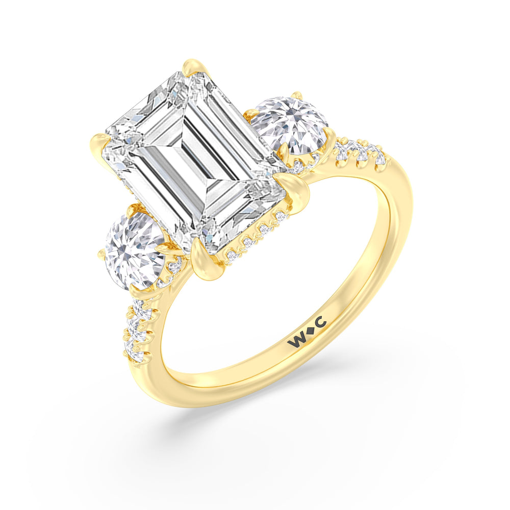 Emerald Cut Brilliant Trio Cathedral Ring with Lab Grown Diamond in 14KT Yellow Gold view 4
