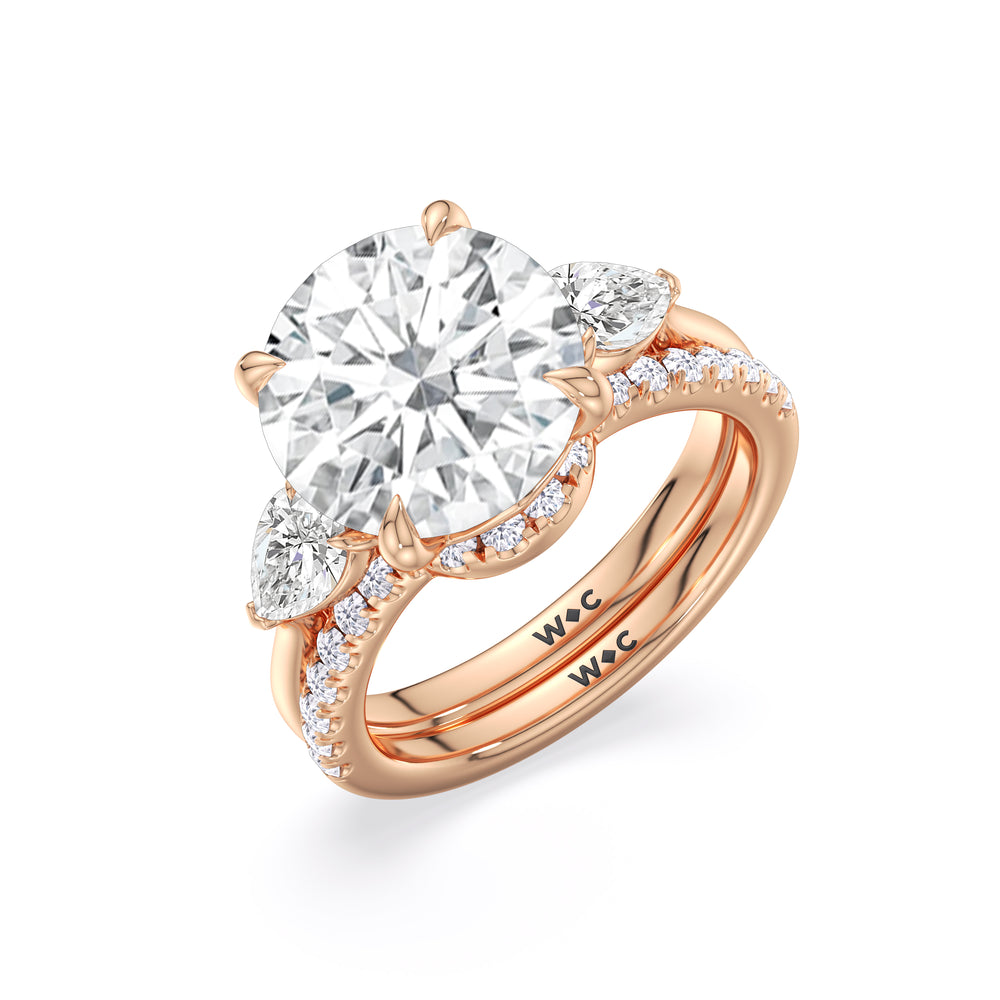 Opulent Classic Pear Trio Wedding Band with 18KT Rose Gold Cut Diamond in 14KT Rose Gold view 3
