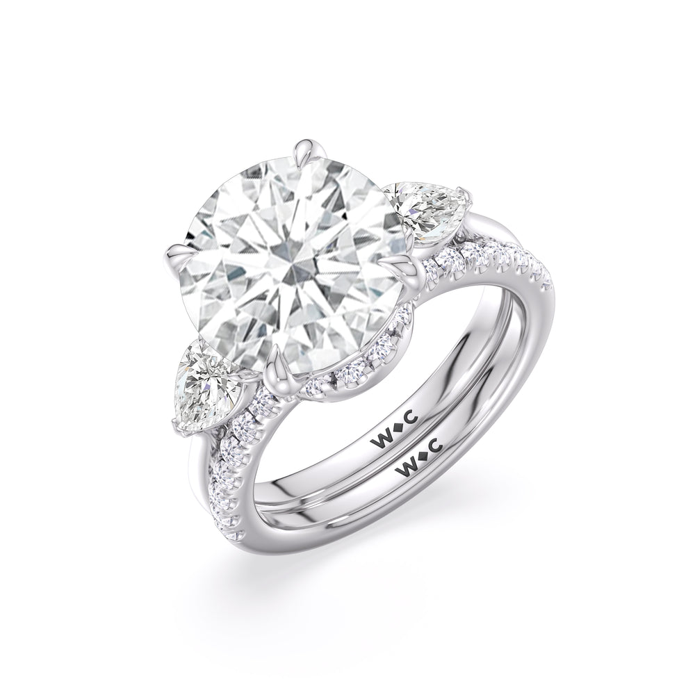 Opulent Classic Pear Trio Wedding Band with Platinum Cut Diamond in 14KT Platinum view 3
