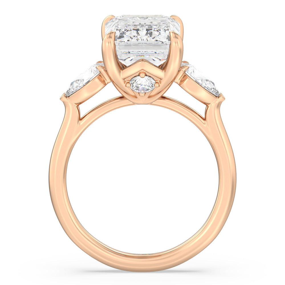 Emerald Cut Opulent Classic Pear Trio Ring with Lab Grown Diamond in 14KT Rose Gold view 3
