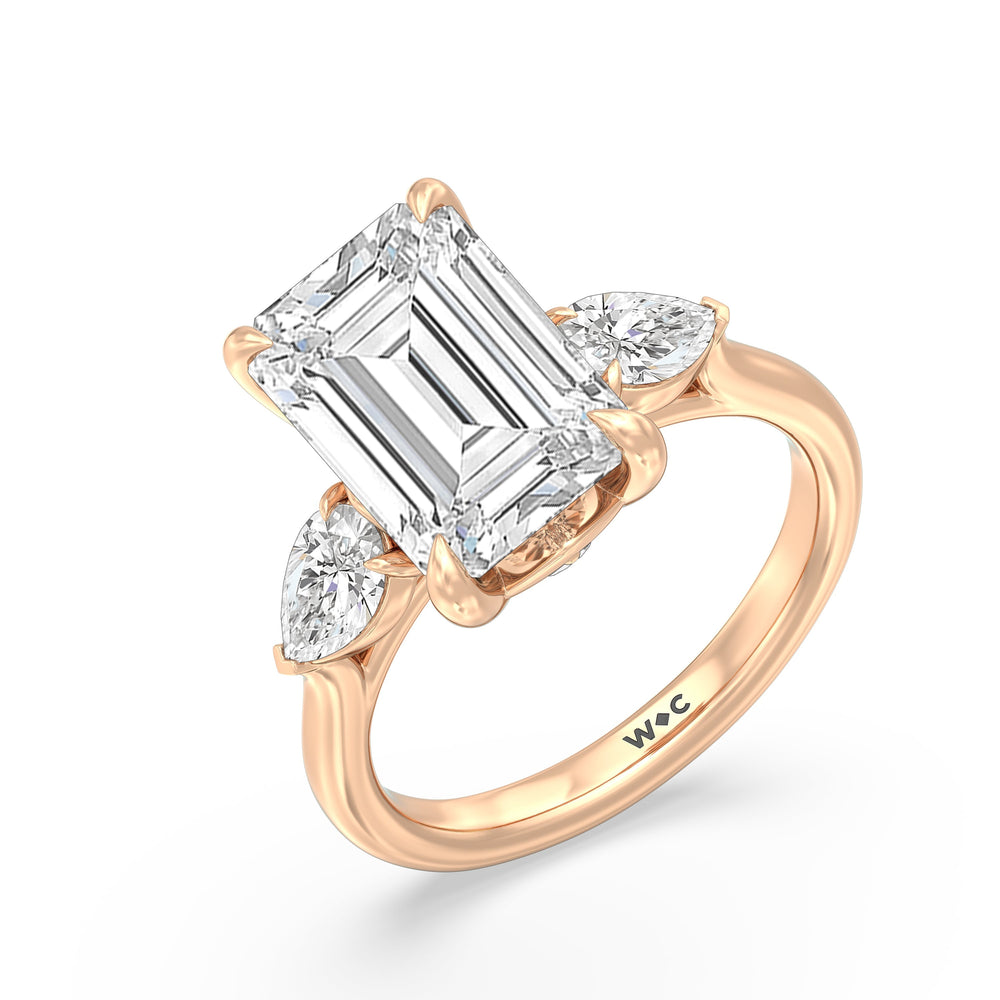 Emerald Cut Opulent Classic Pear Trio Ring with Lab Grown Diamond in 14KT Rose Gold view 4
