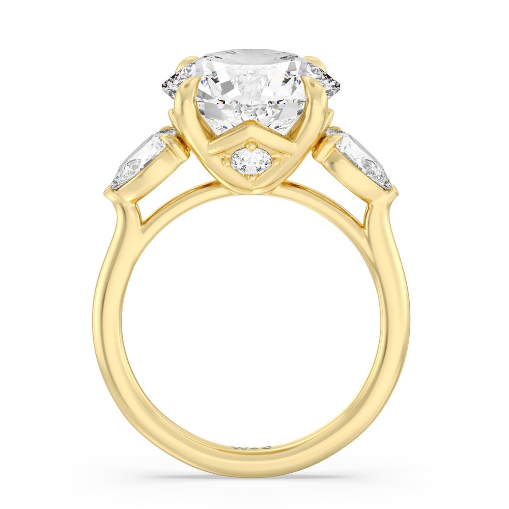 Round Cut Opulent Classic Pear Trio Ring with Lab Grown Diamond in 14KT Yellow Gold view 3

