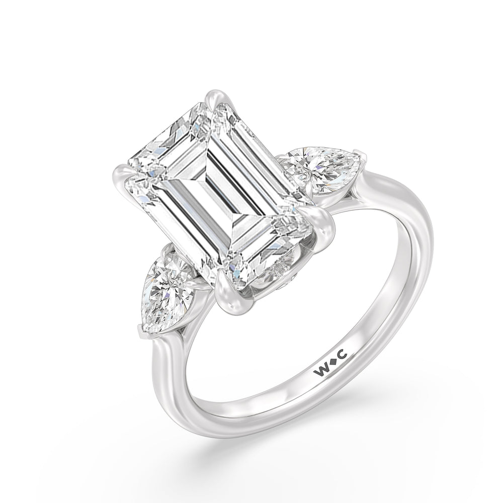 Emerald Cut Opulent Classic Pear Trio Ring with Lab Grown Diamond in 14KT Platinum view 4
