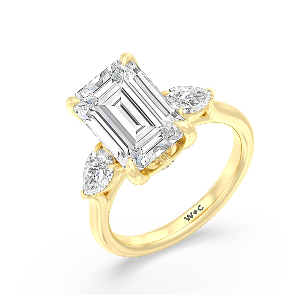 Emerald Cut Opulent Classic Pear Trio Ring with Lab Grown Diamond in 14KT Yellow Gold view 4
